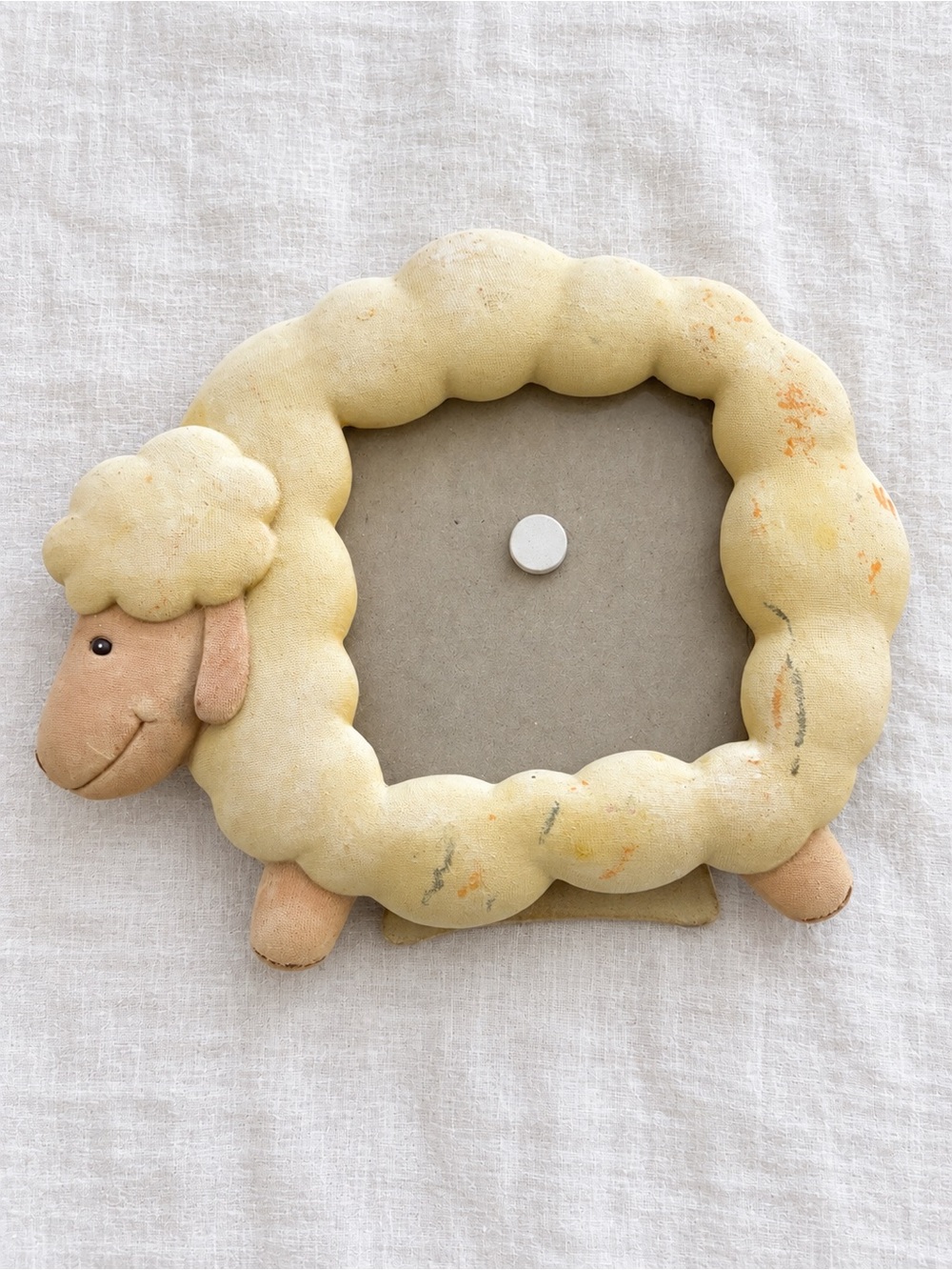 Vintage Plush Sheep Photo Frame 3”x3” Cottagecore Nursery Décor